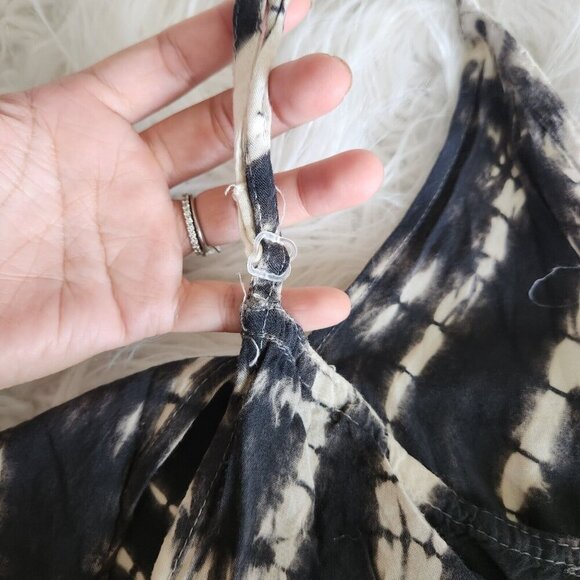 Boho Hippie Tie Dye Sharkbite Rayon Maxi Midi DRESS Size 8 Black Swim Coverup - Picture 12 of 13